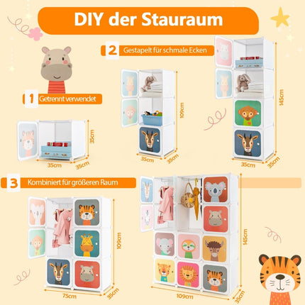 Dětská šatní skříň s 12 boxy, bílá, plast
