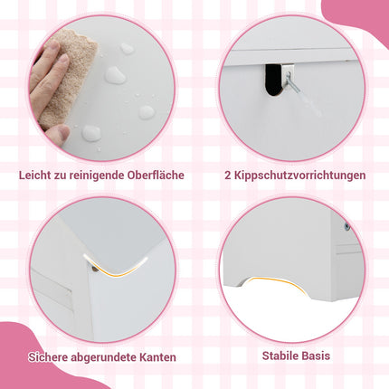 Dětská šatní skříň se zrcadlem, se stříškou, růžová/bílá
