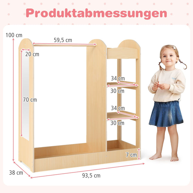 Dětská šatní skříň se zrcadlem, masivní dřevo, 100 cm