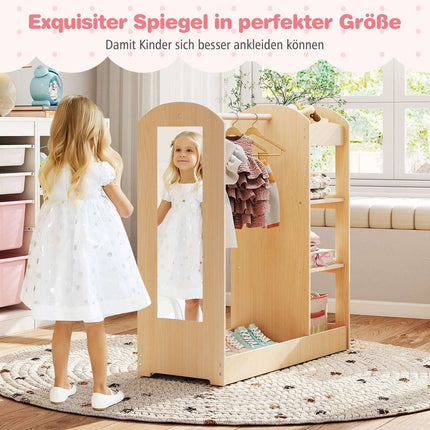 Children's Wardrobe with Mirror, Solid Wood, 100 cm