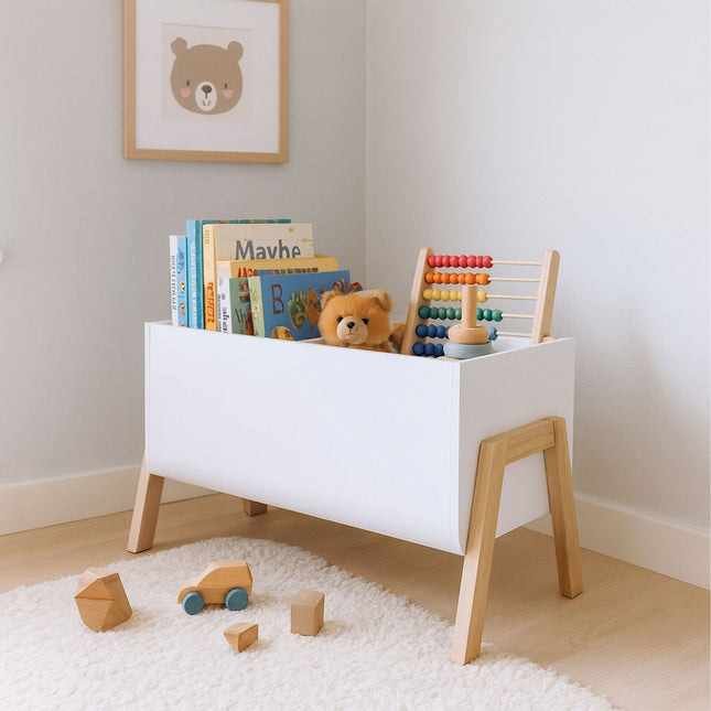 Witte kinderboekenkast, speelgoedopbergkast – Hout, 66,5 cm