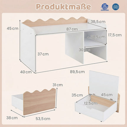 Children's Wooden Activity Table Set with Storage Bench
