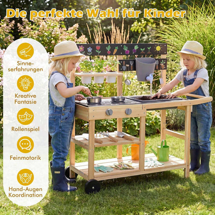 Children's Wooden Mud Kitchen with Wheels and Accessories