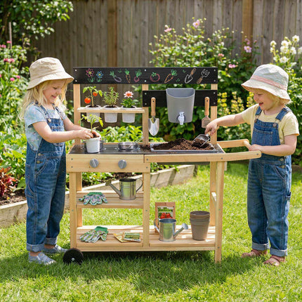 Children's Wooden Mud Kitchen with Wheels and Accessories