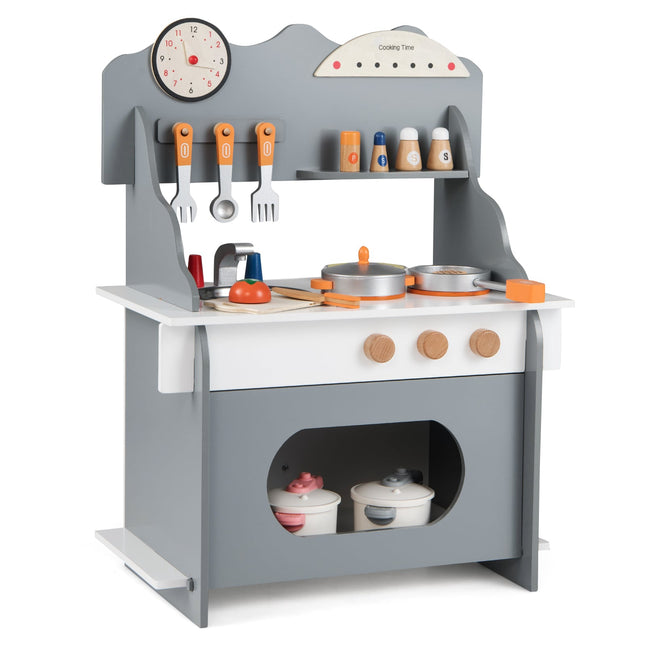 Children's Wooden Play Kitchen with Accessories, Grey