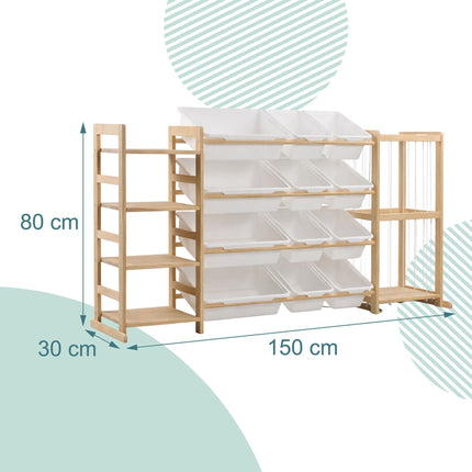Dětský dřevěný regál s 12 vyjímatelnými boxy