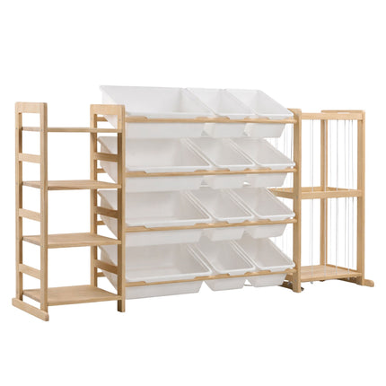 Dětský dřevěný regál s 12 vyjímatelnými boxy