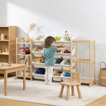 Dětský dřevěný regál s 12 vyjímatelnými boxy