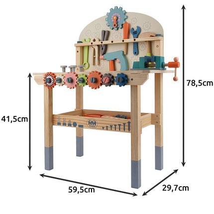 Dětský dřevěný pracovní ponk s nářadím, sada DIY 3 v 1