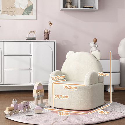 Dětské křesílko ve tvaru medvěda, měkký teddy fleece, béžová