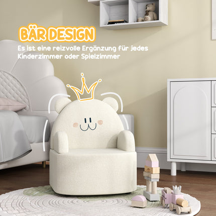 Dětské křesílko ve tvaru medvěda, měkký teddy fleece, béžová
