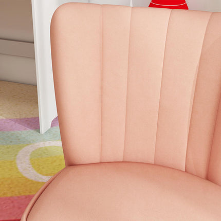 Pink Velvet Children's armchair, 3-7 years, wooden legs