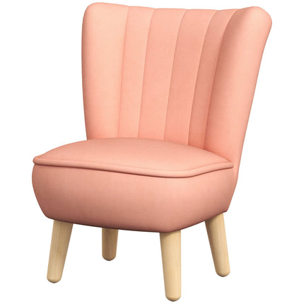 Pink Velvet Children's armchair, 3-7 years, wooden legs