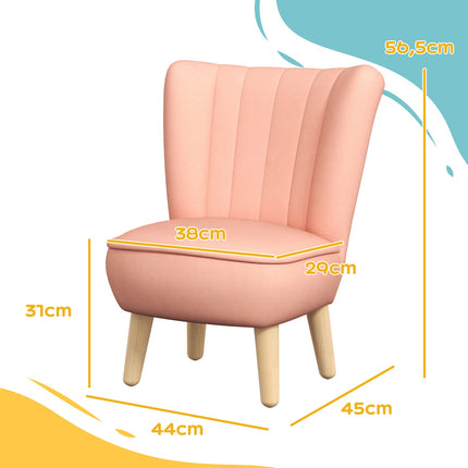 Pink Velvet Children's armchair, 3-7 years, wooden legs