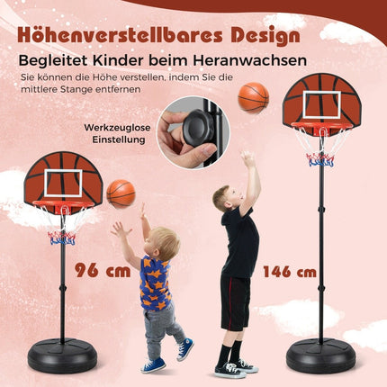 Dětský basketbalový koš s terčem na šipky a 6 šipkami, basketbalový stojan černý