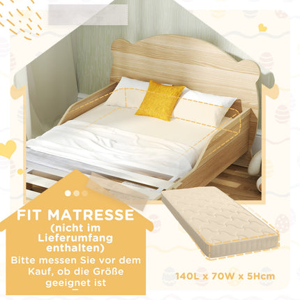Domečková postel z masivu - dětská postel se zábranou, design medvěd