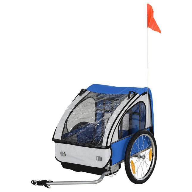 Bicycle stroller in steel frame for children, 2-seater with safety belt