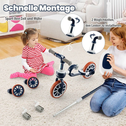 Children's bike 4-in-1 preschool bike with parent push handle 37 x 72 x 101 cm navy