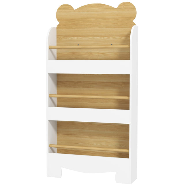 Kinderboekenkast met 3 planken, houten opbergplank, 55 x 15 x 110 cm, wit