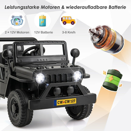 Dětské elektrické auto s baterií 12 V, dálkové ovládání, 3 rychlosti, černé 102.5 x 64 x 59.5 cm