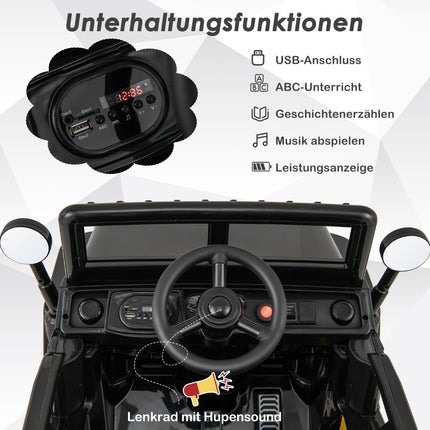 Dětské elektrické auto s baterií 12 V, dálkové ovládání, 3 rychlosti, černé 102.5 x 64 x 59.5 cm