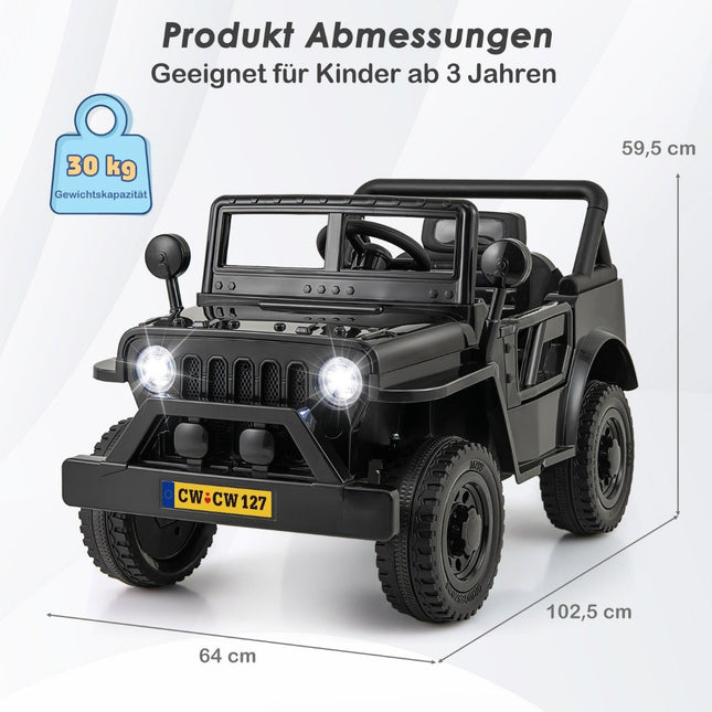 Dětské elektrické auto s baterií 12 V, dálkové ovládání, 3 rychlosti, černé 102.5 x 64 x 59.5 cm