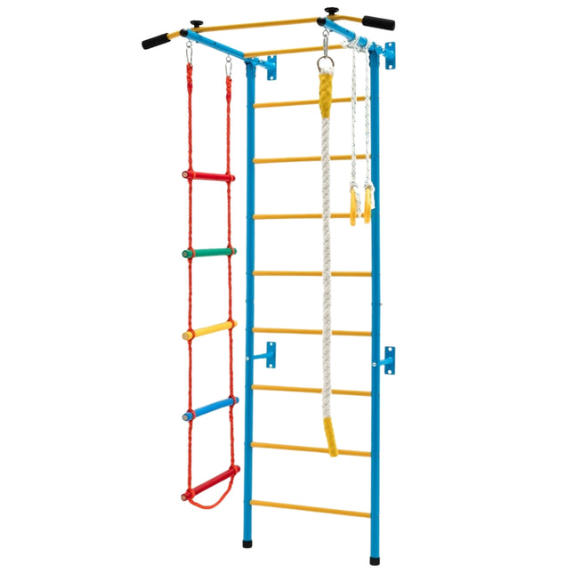 Dětská lezecká stěna, domácí sportovní vybavení pro děti do 100 kg 107 x 83 x 223 cm modro-žlutá