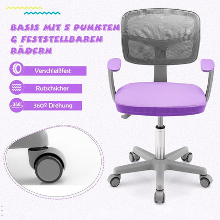 Dětská židle k psacímu stolu, otočná 360°, výškově nastavitelná 80-91.5cm, 54 x 50 x 80-91.5cm fialová