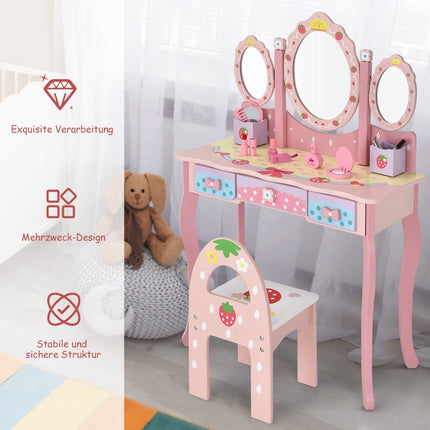 Dětský toaletní stolek, kadeřnický set se zrcadlem 70 x 34 x 105 cm růžový