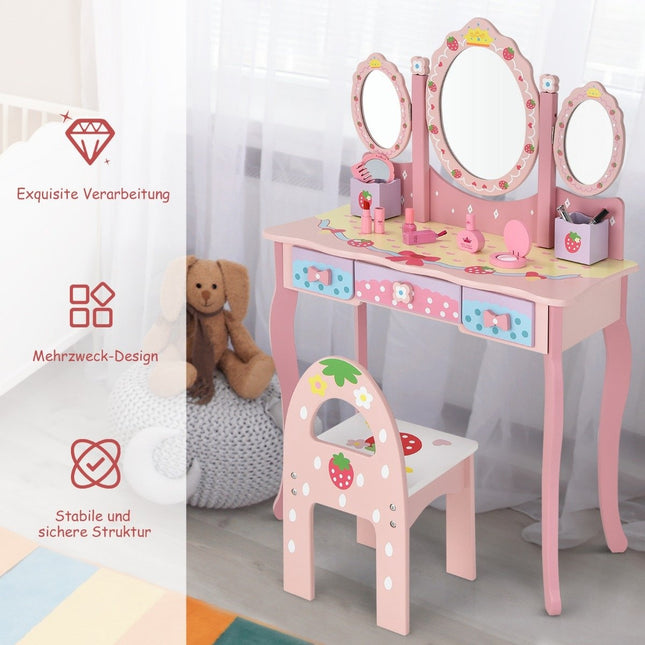 Dětský toaletní stolek, kadeřnický set se zrcadlem 70 x 34 x 105 cm růžový