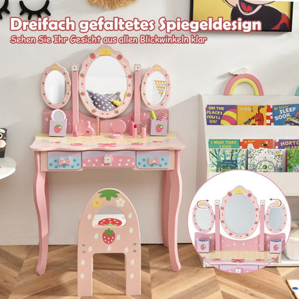 Dětský toaletní stolek, kadeřnický set se zrcadlem 70 x 34 x 105 cm růžový