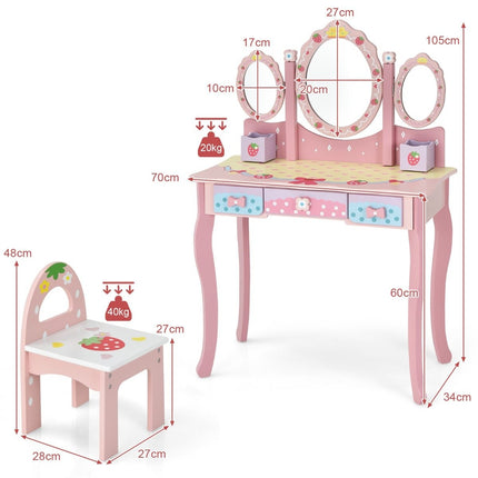 Dětský toaletní stolek, kadeřnický set se zrcadlem 70 x 34 x 105 cm růžový