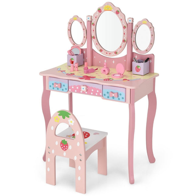 Dětský toaletní stolek, kadeřnický set se zrcadlem 70 x 34 x 105 cm růžový