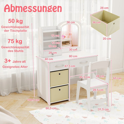 Kinderschminktisch mit Beleuchtung Kinderschminktisch mit Spiegel Schminktisch Weiß