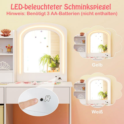 Kinderschminktisch mit Beleuchtung Kinderschminktisch mit Spiegel Schminktisch Weiß