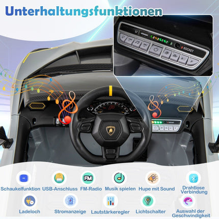 Dětské elektrické auto Lamborghini s dálkovým ovládáním &amp; LED světly &amp; klaksonem, šedé