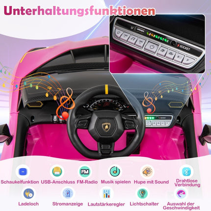 Dětské elektrické auto Lamborghini s dálkovým ovládáním &amp; LED světly &amp; klaksonem, růžové