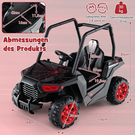 Dětské elektrické auto s 2.4G dálkovým ovládáním 24V, elektrické vozítko UTV pro děti od 3 let, černé