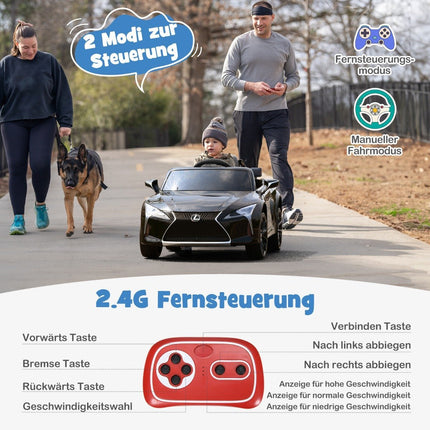 Dětské elektrické auto s 2.4G dálkovým ovládáním, LED světly a hudbou, Lexus LC500, dětské vozítko, černé