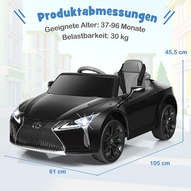 Dětské elektrické auto s 2.4G dálkovým ovládáním, LED světly a hudbou, Lexus LC500, dětské vozítko, černé