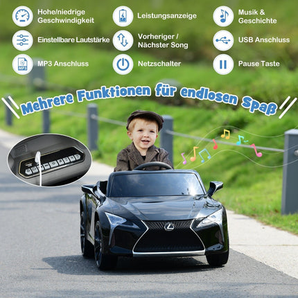 Dětské elektrické auto s 2.4G dálkovým ovládáním, LED světly a hudbou, Lexus LC500, dětské vozítko, černé