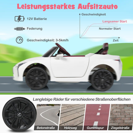 Dětské elektrické auto s 2.4G dálkovým ovládáním, LED světly a hudbou, Lexus LC500, dětské vozítko, bílé