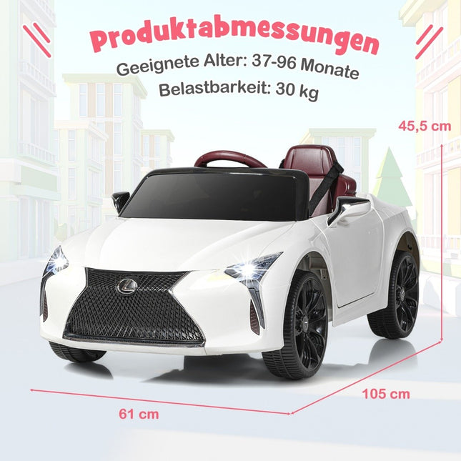 Dětské elektrické auto s 2.4G dálkovým ovládáním, LED světly a hudbou, Lexus LC500, dětské vozítko, bílé