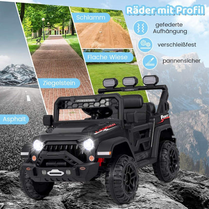 Dětské elektrické auto s 2.4G dálkovým ovládáním &amp; USB &amp; světly &amp; hudbou 12V dětské auto Jeep černé