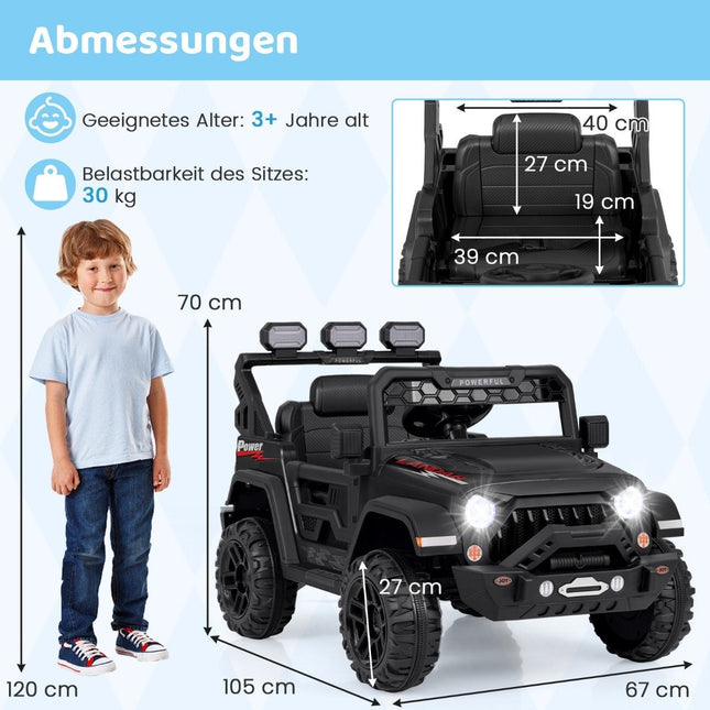 Dětské elektrické auto s 2.4G dálkovým ovládáním &amp; USB &amp; světly &amp; hudbou 12V dětské auto Jeep černé