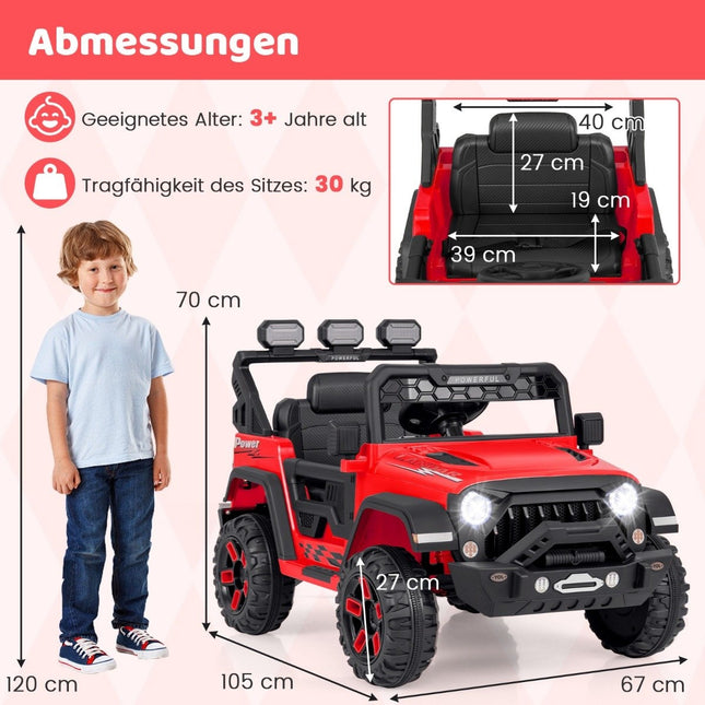 Dětské elektrické auto s 2.4G dálkovým ovládáním &amp; USB &amp; světly &amp; hudbou 12V dětské auto Jeep červené