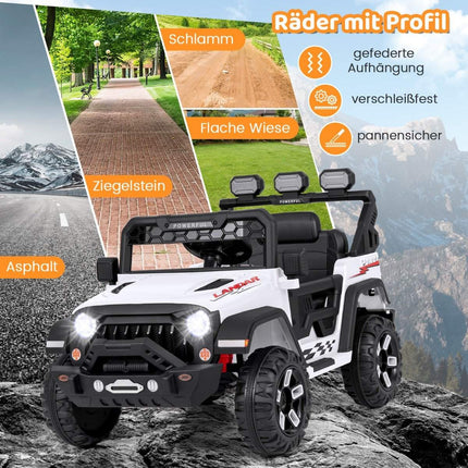 Children's electric car with 2.4G remote control &amp; USB &amp; Light &amp; Music 12V Children's Car Jeep Car White