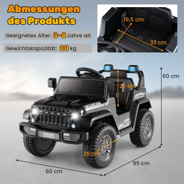 Dětský elektrický jeep s dvojitým motorem &amp; pomalým rozjezdem &amp; odpružením se 4 pružinami, vozítko černé