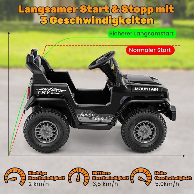 Dětský elektrický jeep s dvojitým motorem &amp; pomalým rozjezdem &amp; odpružením se 4 pružinami, vozítko černé