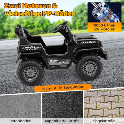 Dětský elektrický jeep s dvojitým motorem &amp; pomalým rozjezdem &amp; odpružením se 4 pružinami, vozítko černé